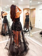 A Line Strapless Tulle Lace Prom Dress